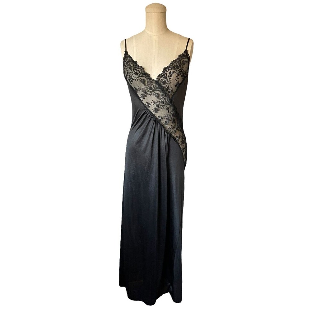 Vintage Fantasy Nightwear Lingerie Black Lace Slip Dress Goth Fairy Whimsygoth M